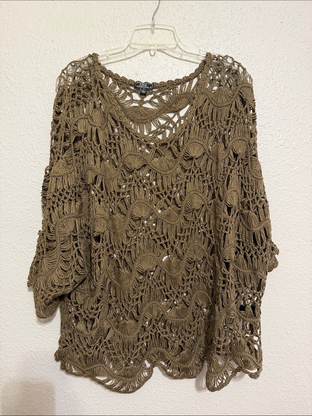 Vintage Boho Knitted Sweater open-weave crochet pullover cottagecore beach